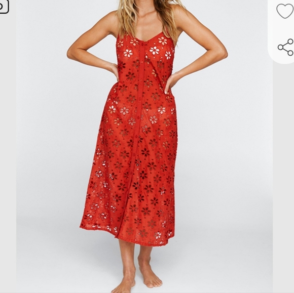 Nasty Gal Other - NEW Women's Nastygal Broderie Button Down Dress 12 Rust Orange Coverup